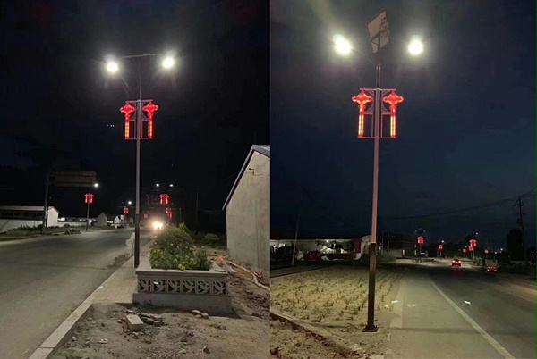 太阳能路灯亮灯效果 双头中国结路灯 j9九游会太阳能灯饰有限公司