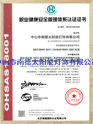 j9九游会职业健康安全管理体系认证证书