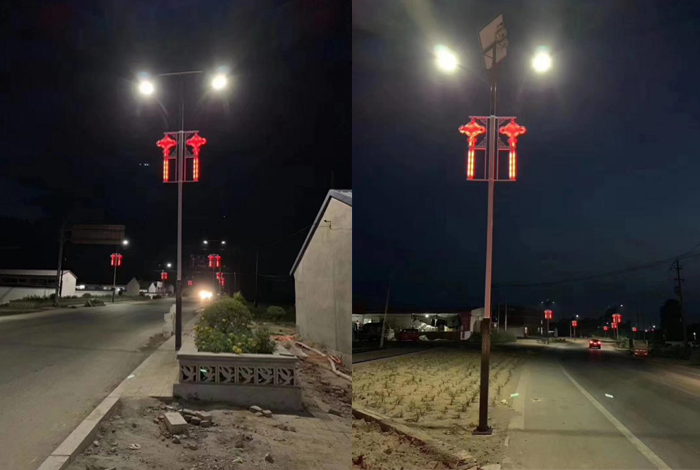 太阳能路灯亮灯效果 双头中国结路灯 j9九游会太阳能灯饰有限公司
